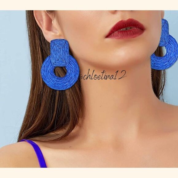 NEW Boho Braided Raffia Earrings - Picture 1 of 11